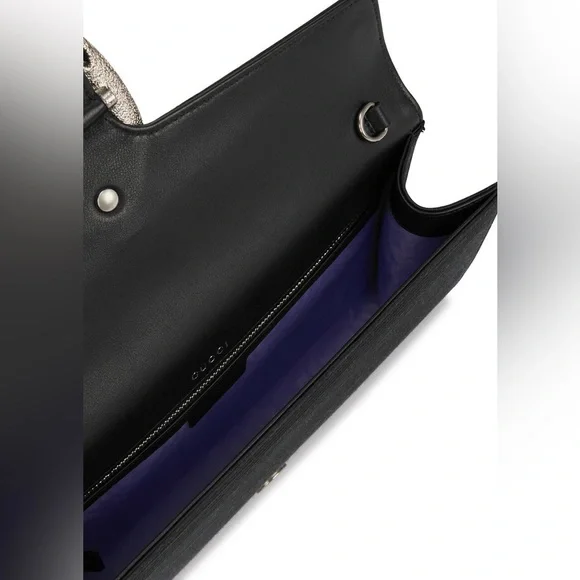 NWOT Gucci Black Dionysus Embellished Textured-Satin Clutch - Picture 3 of 14